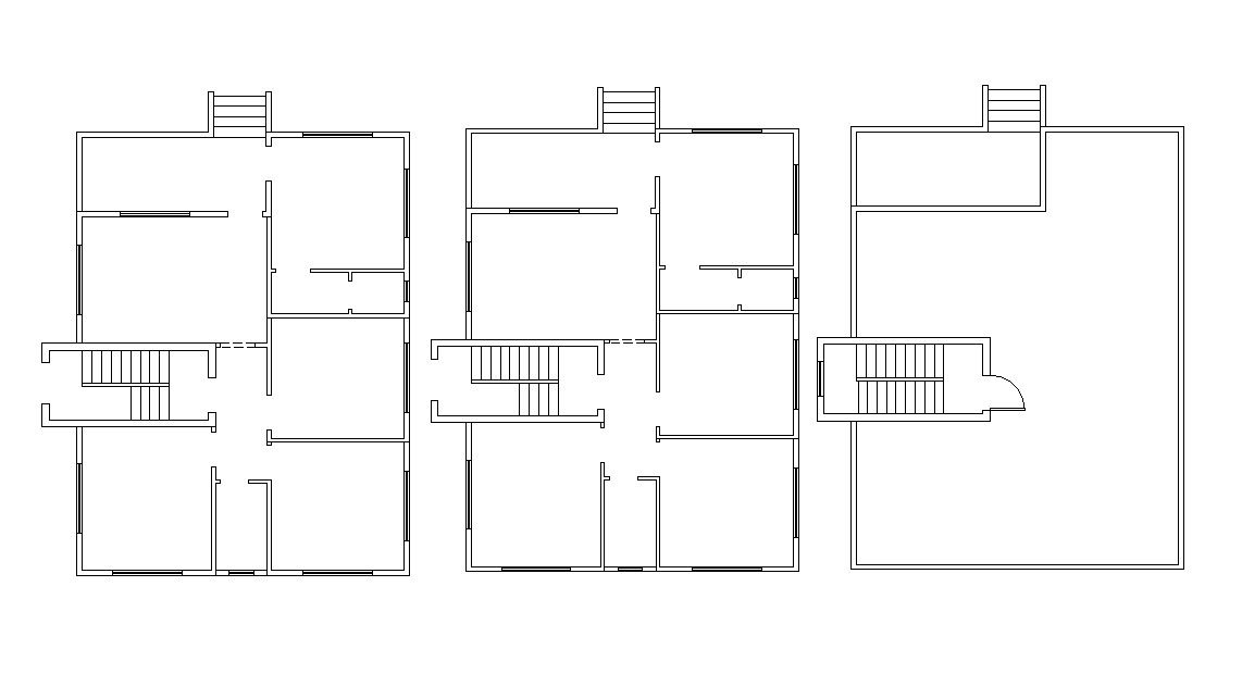 Free Download Bungalow Three Floors Plan AutoCAD Drawing