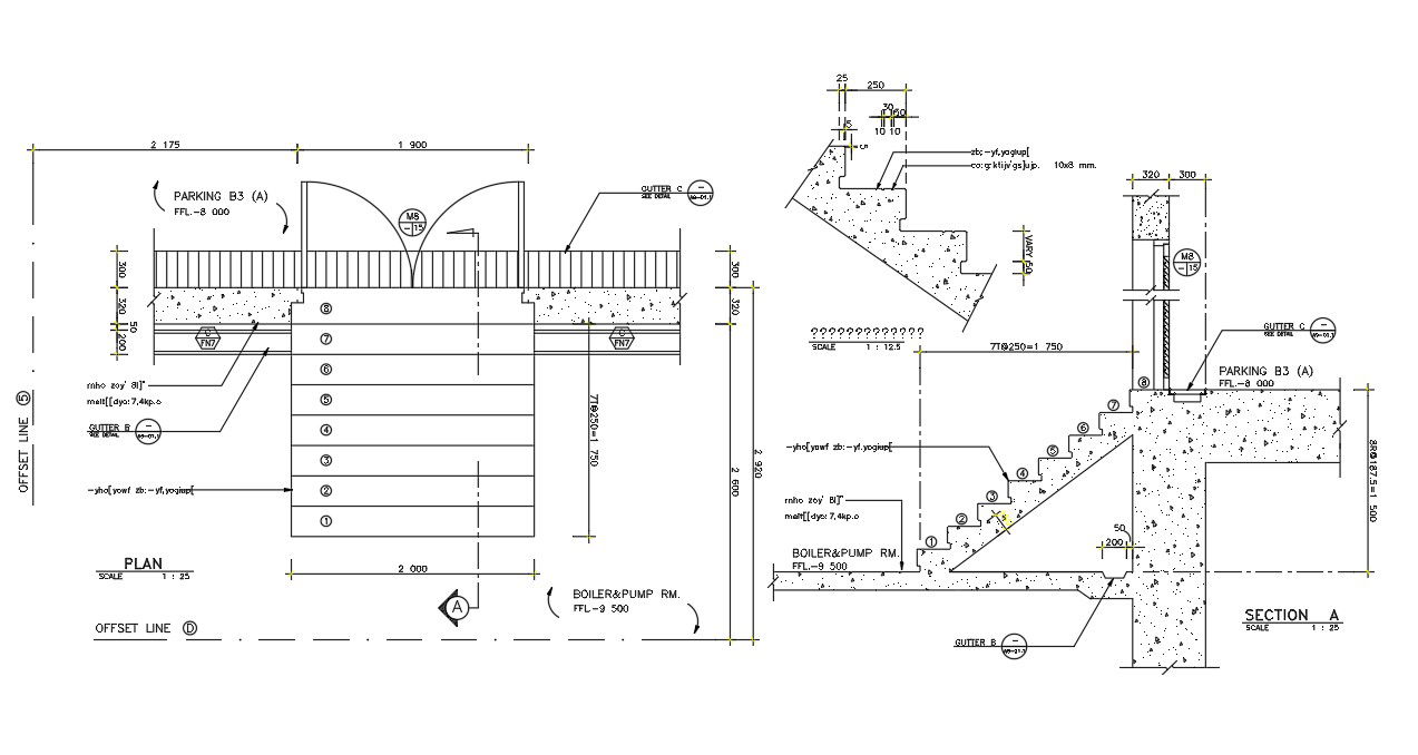 Free Download Staircase Plan With Section Drawing DWG File