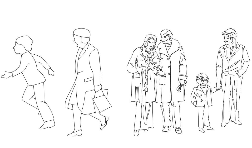 Free people AutoCAD Blocks Front Elevation Drawing