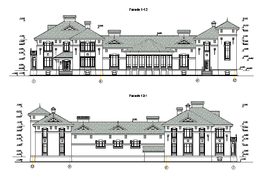 Front , back and sectional elevation detail dwg file