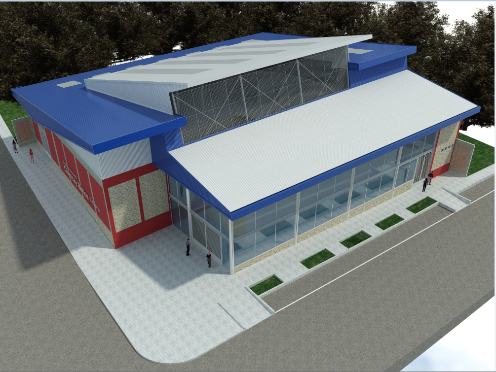 Front 3D Commercial Building Elevation Plan in DWG File Format