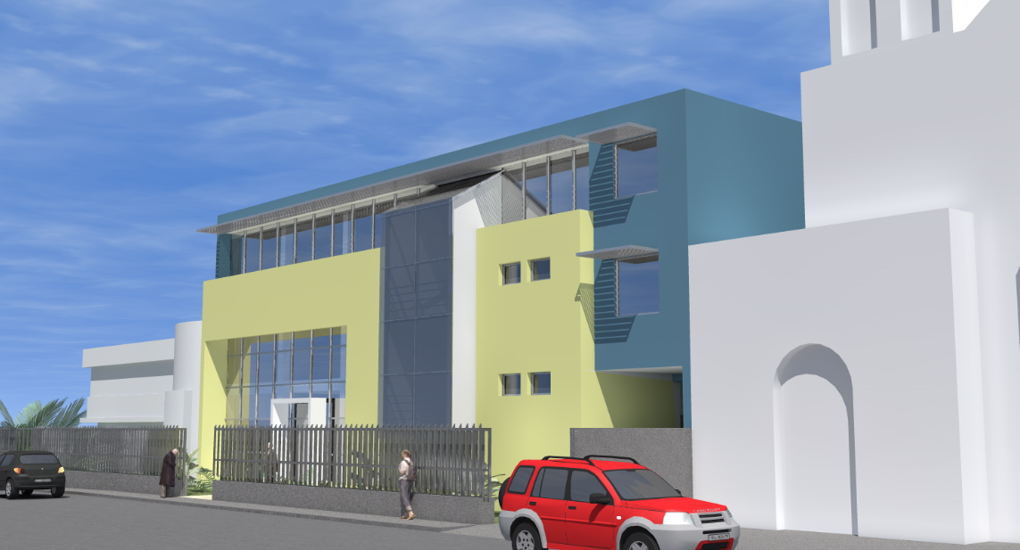 Detailed Front 3D Elevation Design of a High-Rise Office