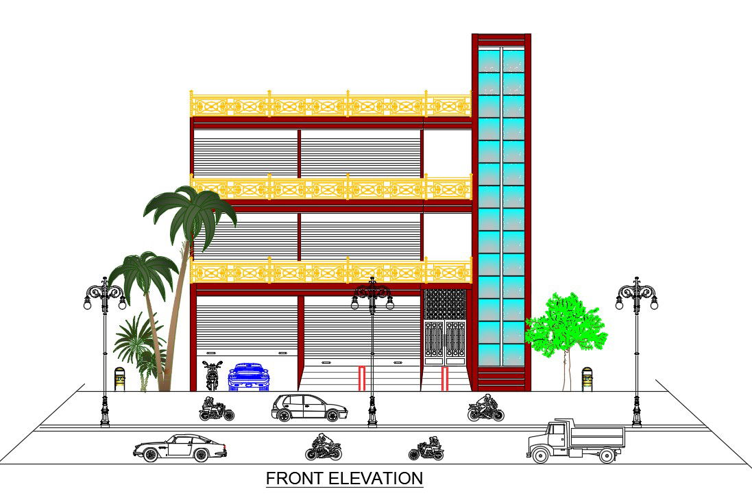 Front Elevation Corporate Building DWG File