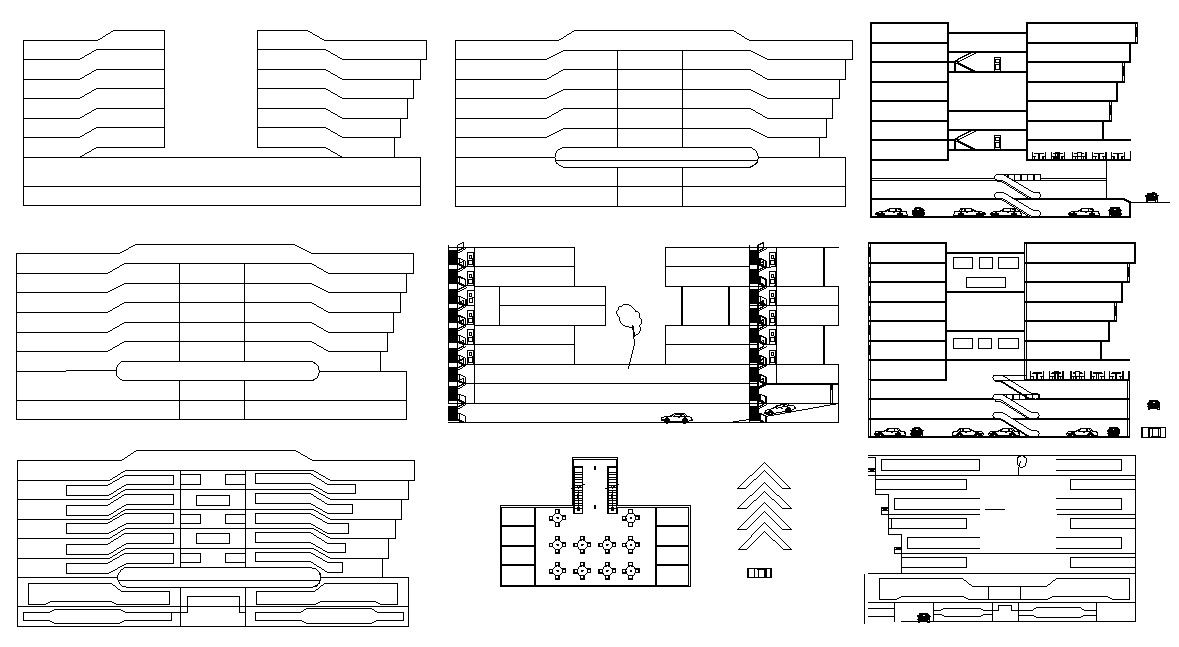 Front Elevation Design For Commercial Building With Section DWG File Free