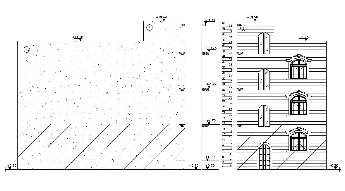 Front Elevation Design Of House Building CAD drawing