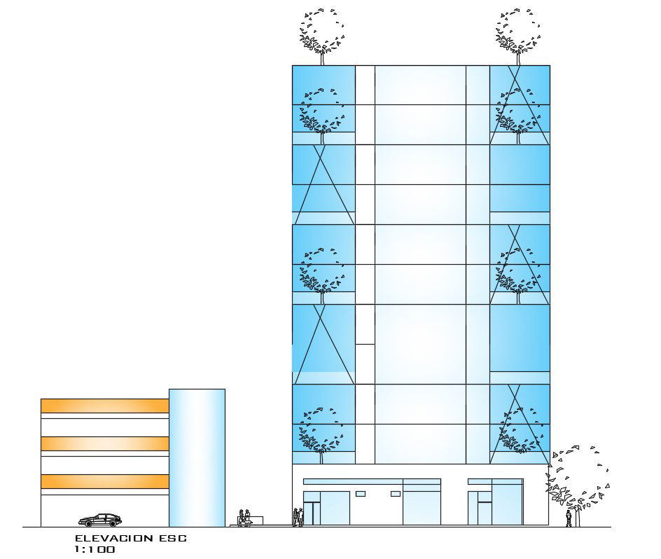 Front Elevation Of Office Building AutoCAD File