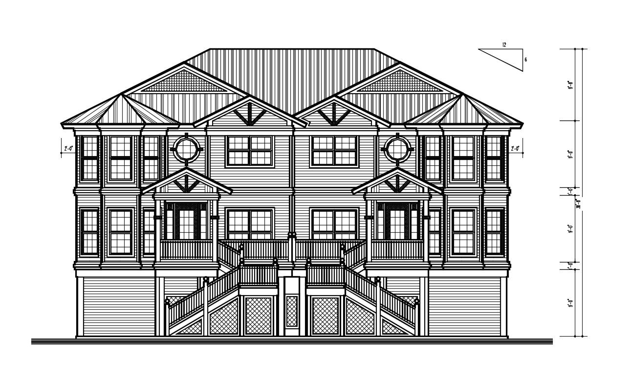 Front Side Traditional Elevation Of Royal Bungalow AutoCAD File