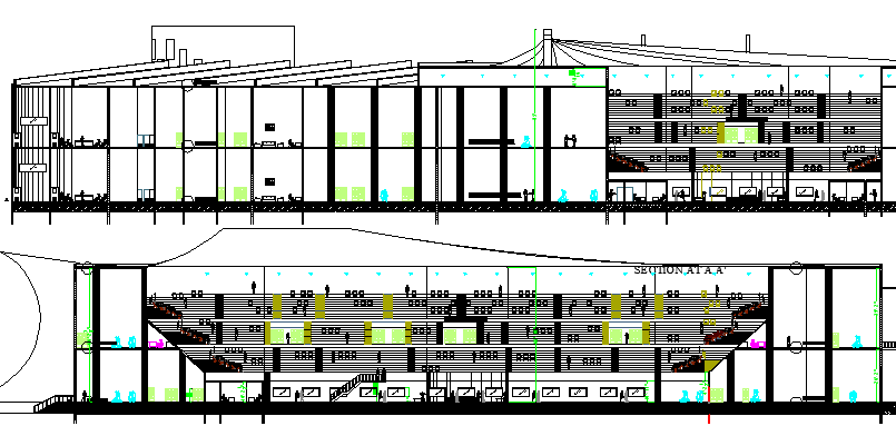 Front and Back Elevations of City Sports Center Architecture Design dwg file