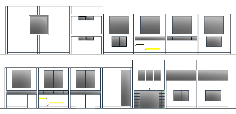 Front and back elevation details of corporate office dwg file