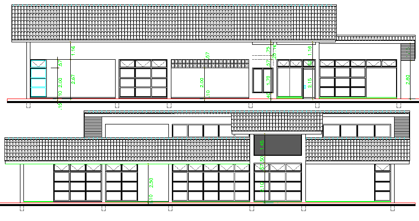 Front and back elevation details of corporate office dwg file