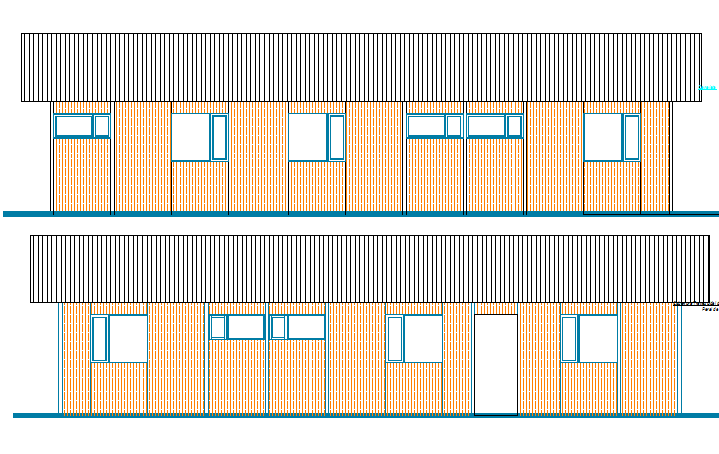 Front and back elevation of wood camp house dwg file