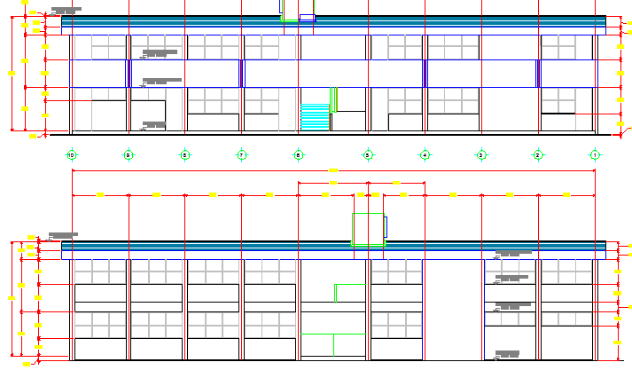 Front and back elevations of Multi-flooring school dwg file