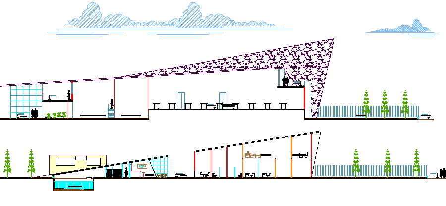 Front and back section of dairy plant dwg file