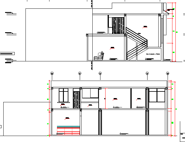 Front and back sectional view of municipality office dwg file