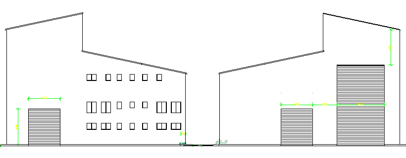 Front and back side elevation details of production house dwg file