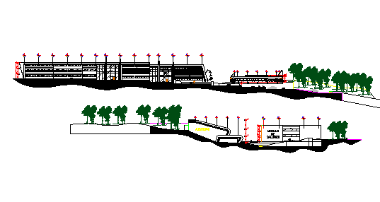 Front and elevation and sectional details of bank dwg file