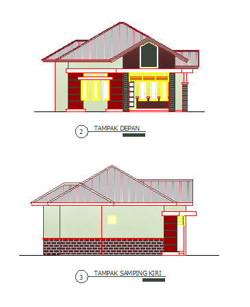 Front and left side elevation design drawing of single family house design drawing