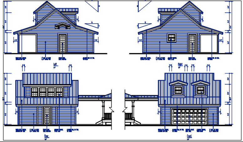 Front and rear elevation details with dimension details dwg file