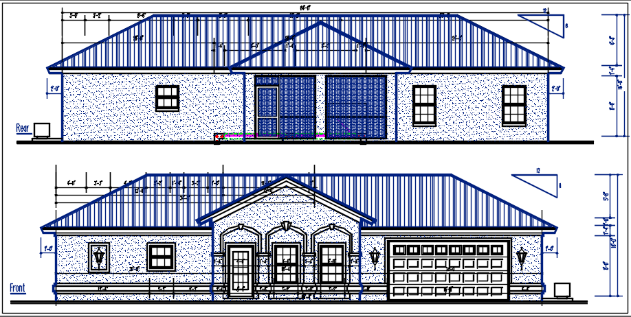 Front and rear elevation details with dimension details dwg files