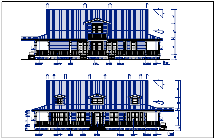 Front and rear elevation details with dimension details dwg files