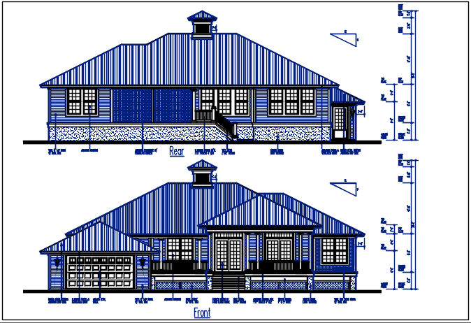 Front and rear elevation details with dimension details dwg files