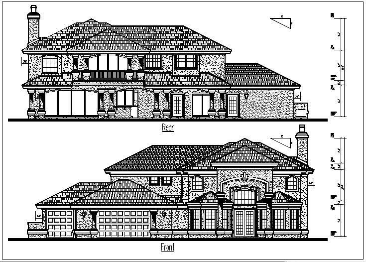 Front and rear elevation plan view detail dwg files