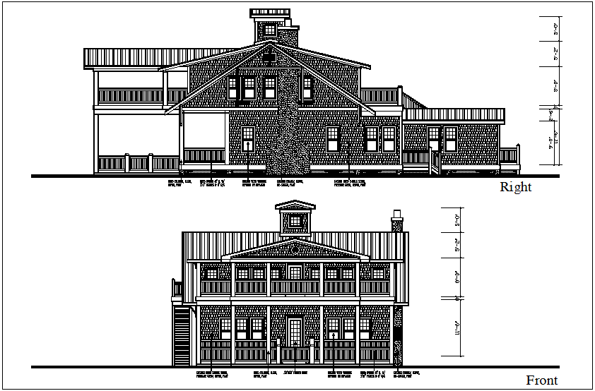 Front and right view of bungalows dwg file