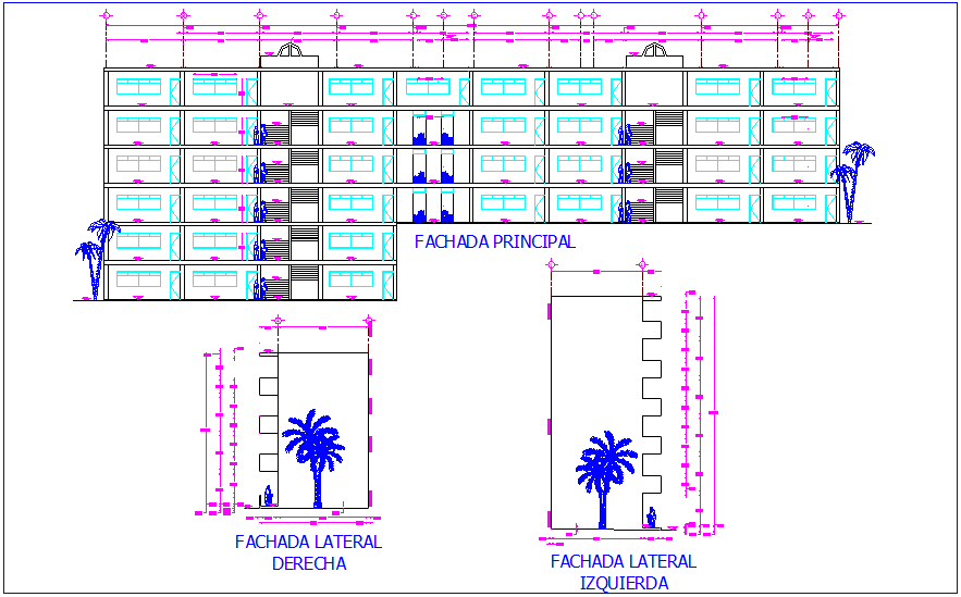 Front and side elevation of school dwg file