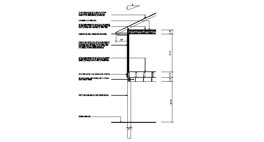 Front cut constructive section details of house dwg file