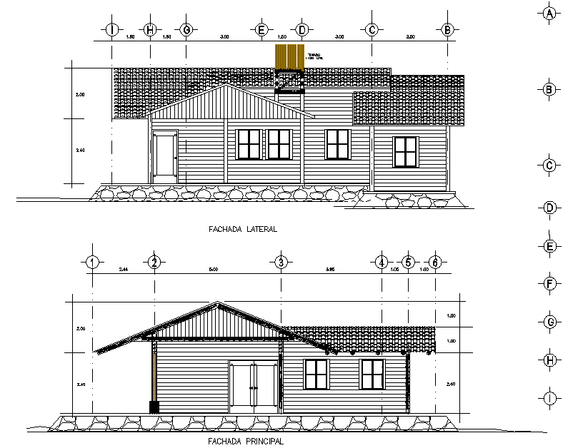 Front elevation and back elevation detail dwg file