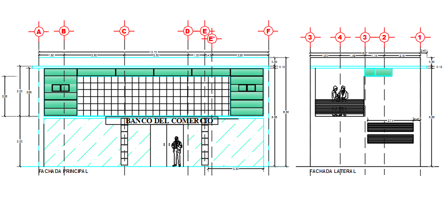 Front elevation and back elevation plan detail dwg file