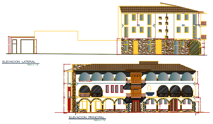 Front elevation and back elevation plan detail dwg file