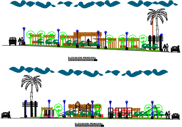 Front elevation and back elevation plan detail dwg file