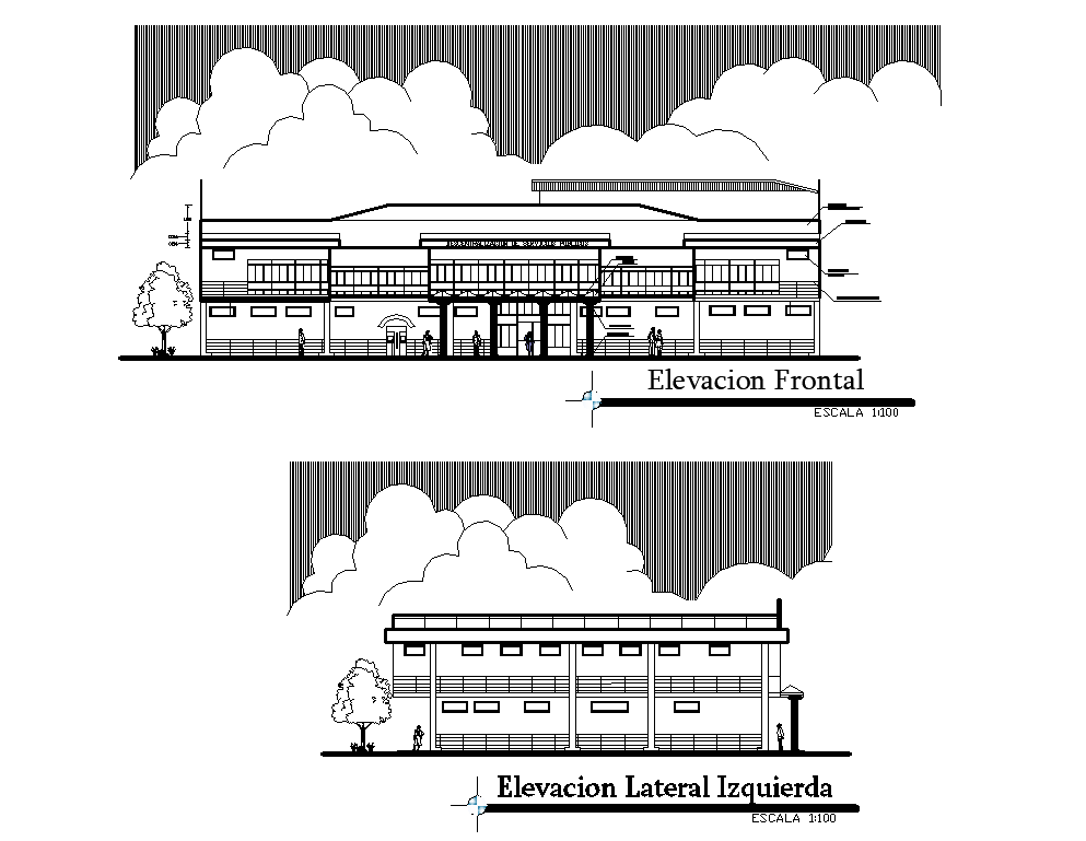 Front elevation and left elevation detail dwg file
