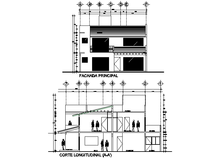 Front elevation and section detail dwg file