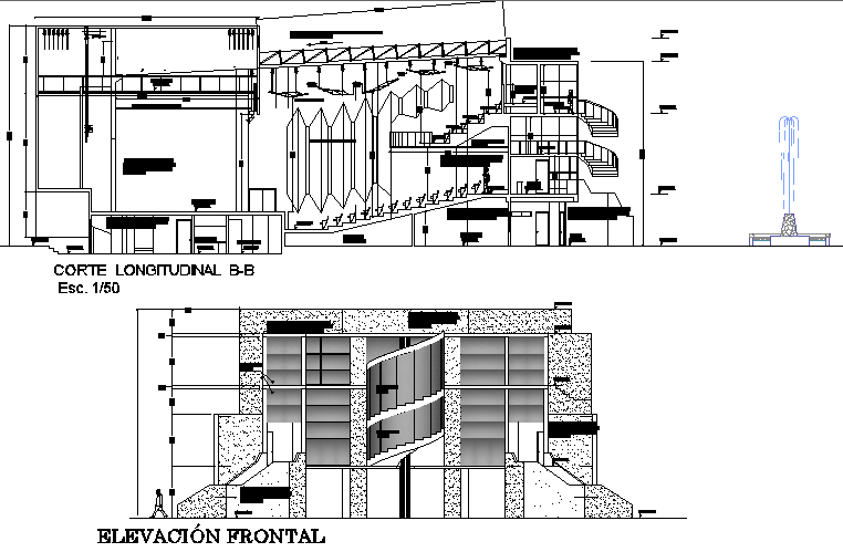 Front elevation and section detail dwg file