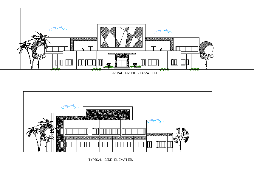 Front elevation and side elevation detail dwg file