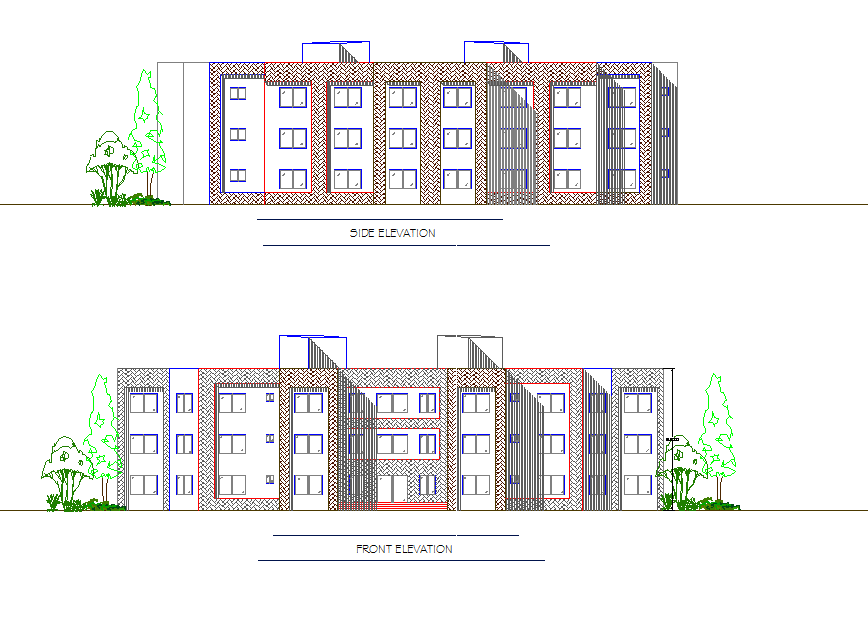 Front elevation and side elevation detail dwg file