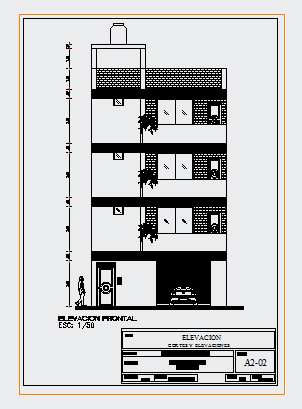 Front elevation design drawing of residential house design drawing