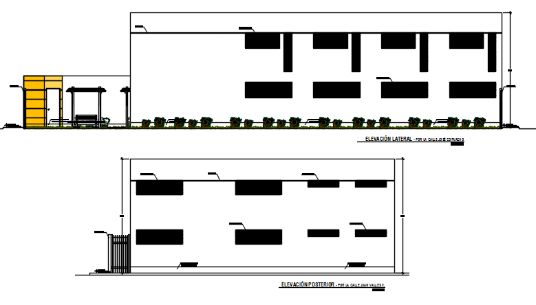 Front elevation detail and back elevation detail dwg file