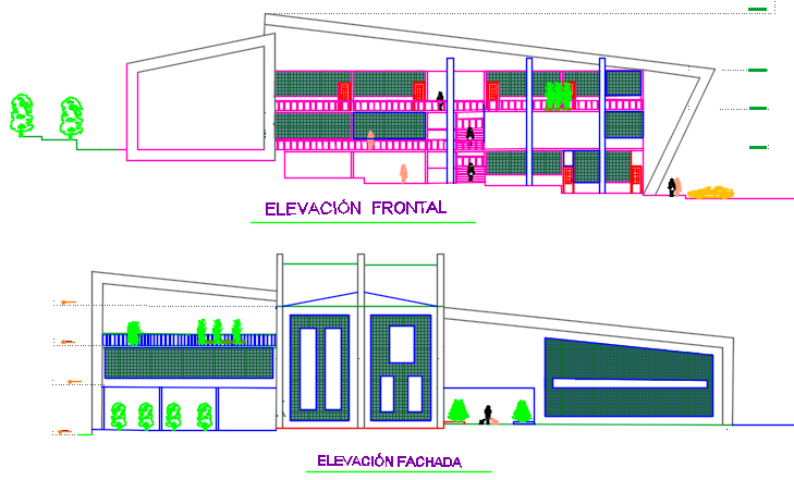 Front elevation detail and back elevation detail dwg file