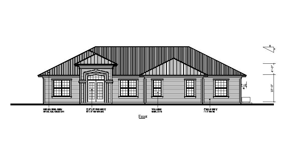 Front elevation details of one story house cad drawing details dwg file