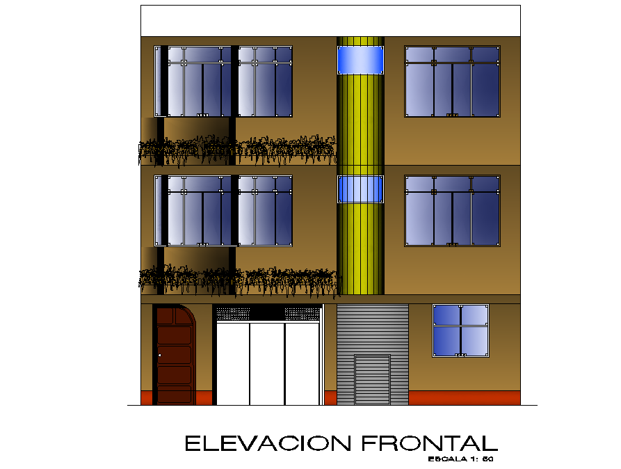 Front elevation family house plan layout file
