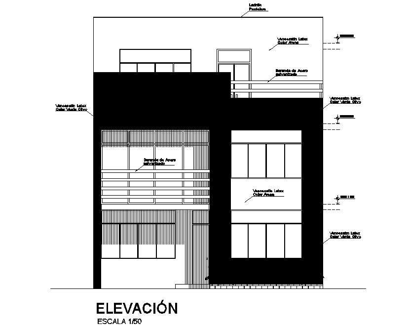 Front elevation home plan detail dwg file