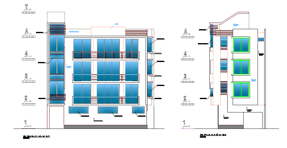 Front elevation of a building  dwg file