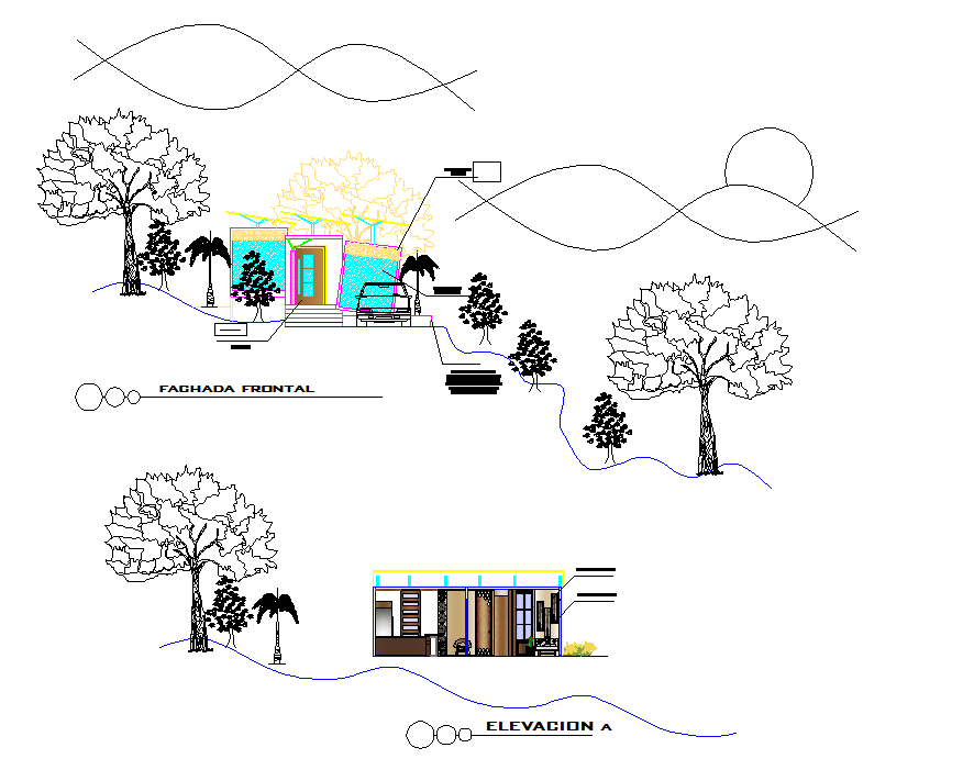 Front elevation of a bungalow  dwg file