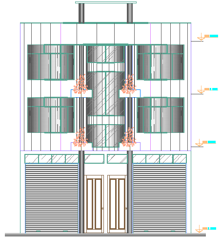 Front elevation of administration building dwg file