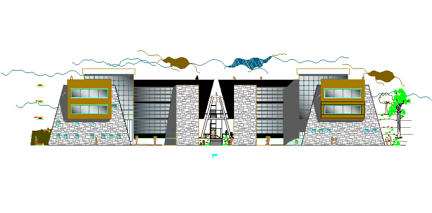 Front elevation shopping mall detail dwg file