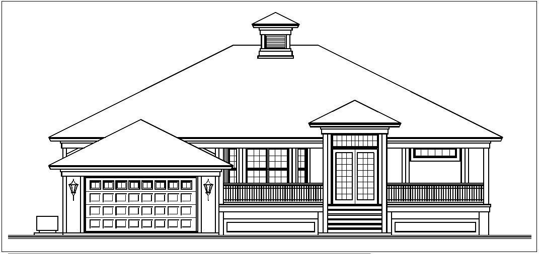 Front elevation view of bungalow dwg file