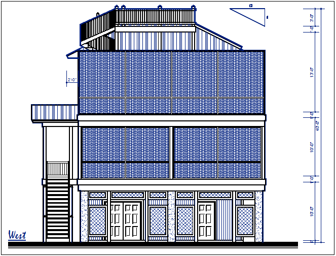 Front elevation view of bungalow dwg file